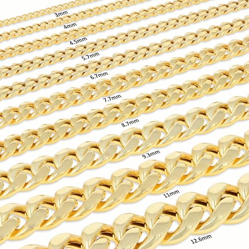 Nuragold 14K Real Yellow Gold Miami Cuban Lightweight Link Chain Bracelet 7"-9" (3mm-12.6mm) Italian Jewelry for Men & Women - 7.7mm,8"