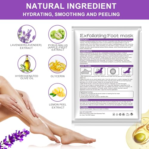 ALIVER Foot Peel Mask 3 Pack, Exfoliator Peel Off Calluses Dead Skin Callus Remover, Baby Soft Smooth Touch Feet-Men Women (Lavender)