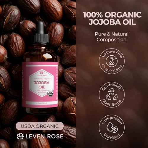 Leven Rose Jojoba Oil Organic Cold Pressed for Skin, Hair & Nails, 4 oz