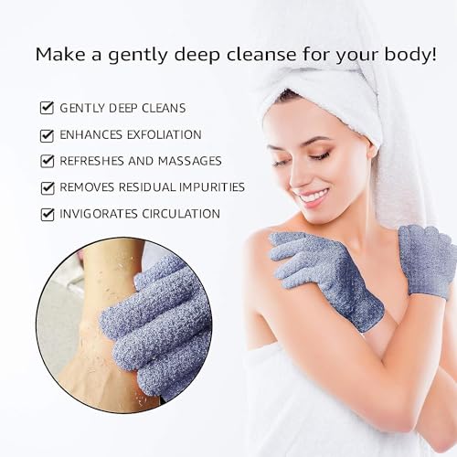 Evridwear Exfoliating Dual Texture Bath Gloves for Shower, Spa, Massage and Body Scrubs, Dead Skin Cell Remover, Gloves with Hanging Loop (1 Pair Heavy Glove)