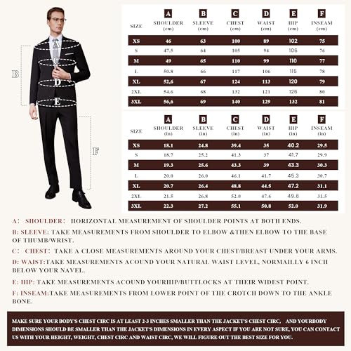 WULFUL Men's 2 Piece Suits Slim Fit Two Button Blazer Jacket Pants Set for Party,Wedding and Business Black