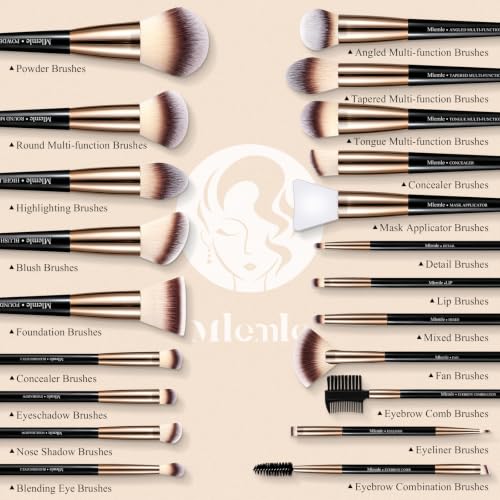 Makeup Brushes Set, Mlemle Professional 25 Pcs Makeup Kit, Include Powder Foundation Concealers Blush Eye shadows 21 Pcs Makeup Brushes and 2 Powder Puff, 2 Makeup Sponge(B02-CreamBlack)