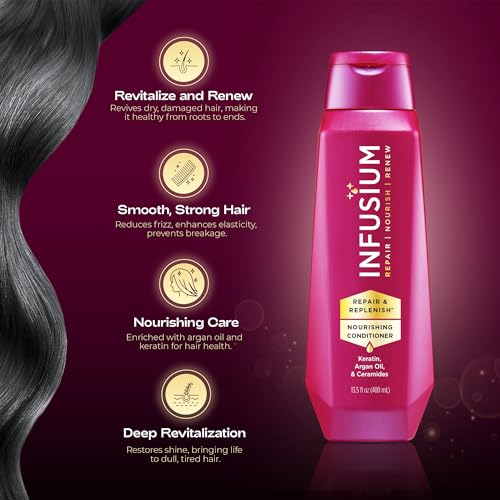 Infusium Repair and Replenish Nourishing Conditioner - Hair Conditioner with Keratin, Argan Oil, and Ceramides - Suitable for All Hair Types - 13.5 oz