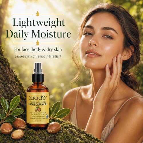 PURA D'OR Moroccan Argan Oil USDA ORGANIC Pure Cold-Pressed Hair & Skin 4oz