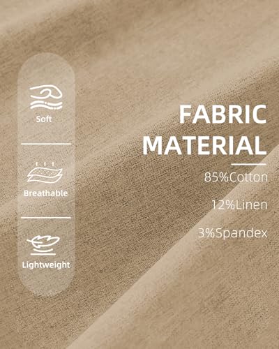 BUXKR Men's Linen Pants Beach Casual Cotton Summer Lightweight Elastic Waist Drawstring with Deep Pockets Coffee