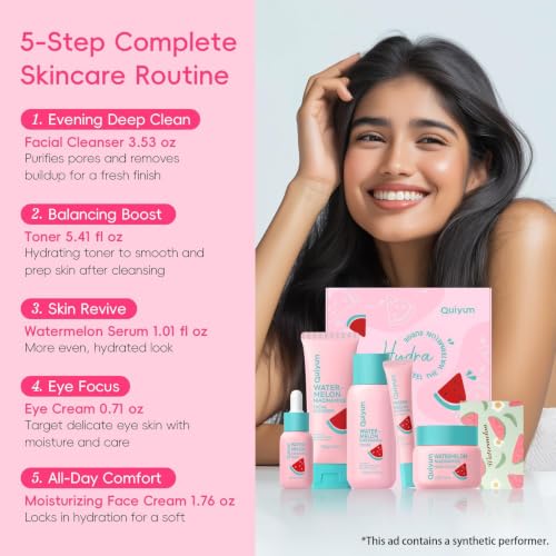 QUIYUM Watermelon & Niacinamide Skincare Set for Women Teens Girls, 5PCS