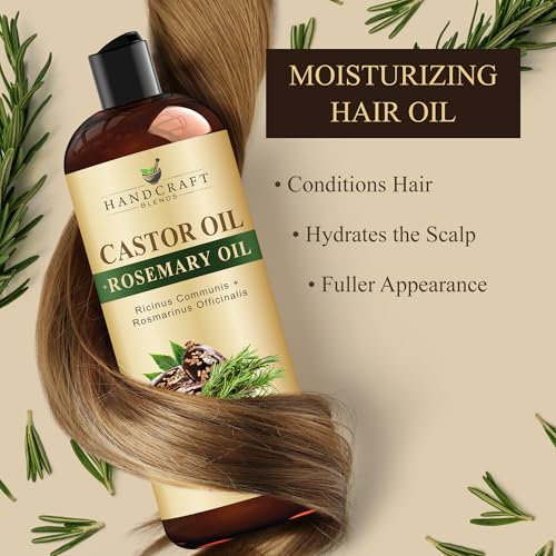 Handcraft Blends Castor Oil with Rosemary Oil 8 Fl Oz | 100% Pure and Natural | Premium Grade Carrier Oil | Hair, Eyelashes and Eyebrows | Hair and Body