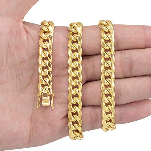 Nuragold 14k Real Yellow Gold Miami Cuban Link 9mm Chain Italian Bracelet - 7"