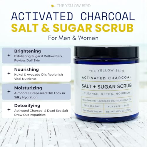 Activated Charcoal Face & Body Scrub – Natural Deep Cleansing Exfoliator for Smooth, Soft Skin – Gentle Salt & Sugar Scrub for Armpit & Foot Detox – For Men & Women – Made in USA