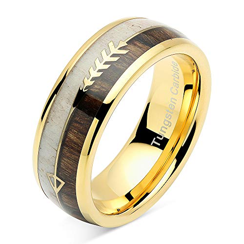 100S JEWELRY Tungsten Ring for Men Women Wedding Band Elk Deer Antler Koa Wood Inlaid Engagement Size 6-16 (Tungsten, 6)