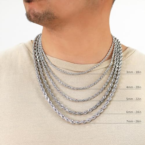 Nuragold 10K Real White Gold Rope Chain Diamond Cut Necklace (1.5mm-7mm) - 26",5mm