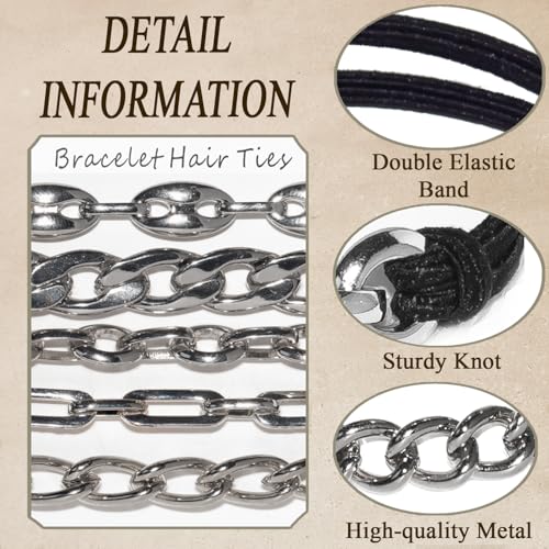 loqpol 5PCS Black- Silver Gold Bracelet Hair Ties
