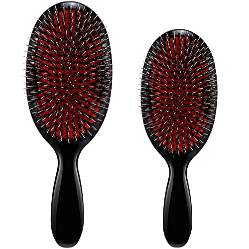 Geiserailie 2 Pcs Boar Bristle Hair Brush with Nylon Quill for Women Men