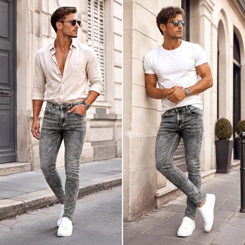 GINGTTO Mens Grey Jeans Slim Fit Stretch,Skinny Jeans Men Designer Casual Jeans for Men 32