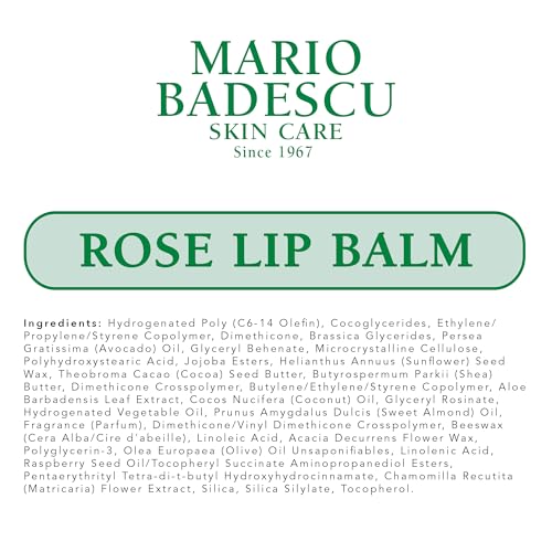 Mario Badescu Moisturizing Rose Lip Balm for Dry Cracked Lips, Infused with Coconut Oil and Shea Butter, Ultra-Nourishing Lip Care Moisturizer for Soft, Smooth and Supple Lips, 0.35 Oz