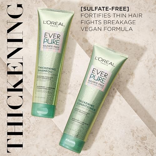 L'Oreal Paris Thickening Sulfate Free Shampoo, Thickens + Strengthens Thin, Fragile Hair, Hair Care with Rosemary Leaf, EverPure, 8.5 Fl Oz (Packaging May Vary)