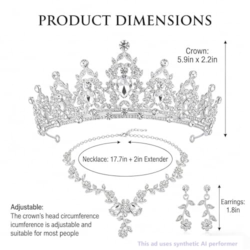 Kamirola Silver Tiaras and Crowns for Women,Tiaras Earrings Necklace