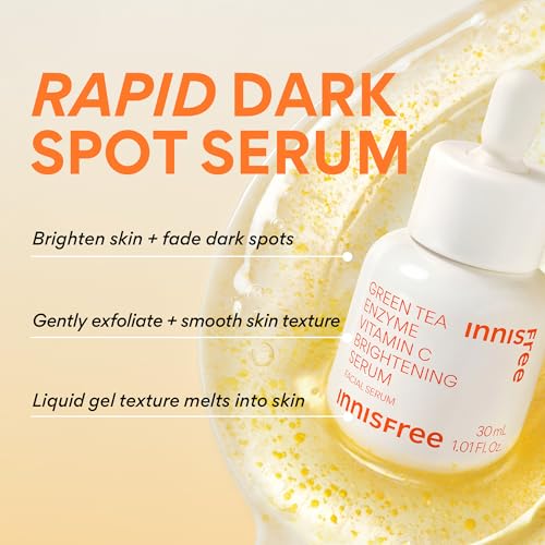 Innisfree Green Tea Enzyme Vitamin C Serum for Brightening | Sunspots, Post-Breakout Marks and Dark Spot Correction | Hydrating Korean Face Serum for Radiant Glow, 1.01 Fl Oz