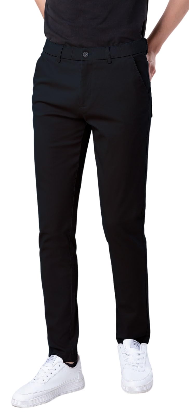 Plaid&Plain Men's Skinny Stretchy Khaki Pants Colored Pants Slim Fit Slacks Tapered Trousers 819 Black 31X30
