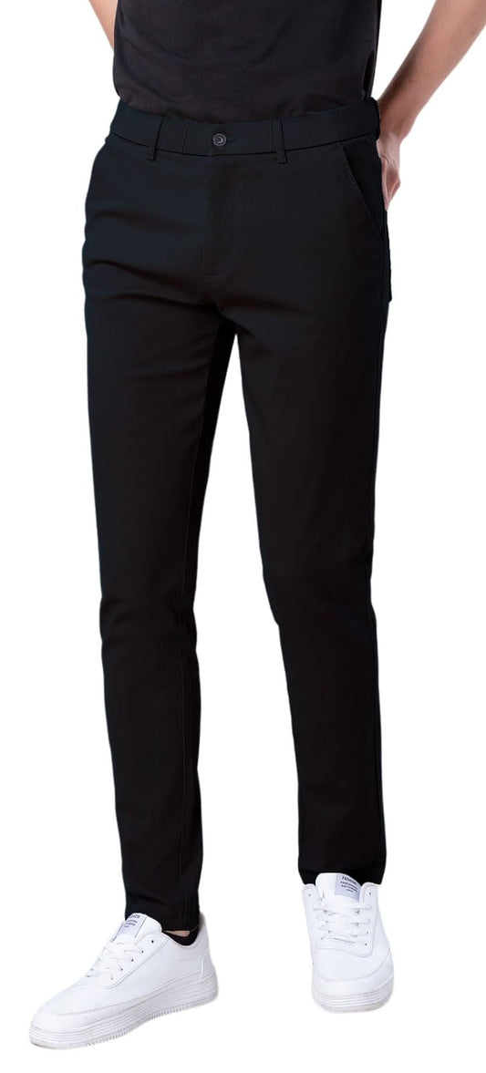 Plaid&Plain Men's Skinny Stretchy Khaki Pants Colored Pants Slim Fit Slacks Tapered Trousers 819 Black 31X30
