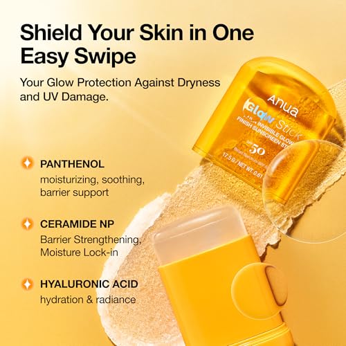 Anua Invisible Glow Sun Stick, SPF 50, Broad Spectrum UV Protection, Lightweight Sheer Finish for All Skin Types, No White Cast, Easy Reapplication, Korean Skincare, 0.61 oz