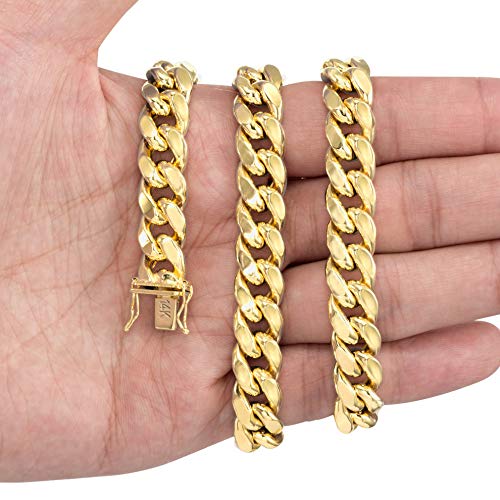 Nuragold 14K Real Yellow Gold Miami Cuban Link Chain Bracelet Men & Women - 8.5",11mm