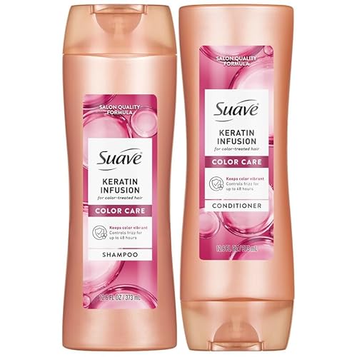 Suave Keratin Shampoo and Conditioner Set, Color Care – Keeps Color Vibrant + 48 Hour Frizz Control, 12.6 Oz Ea