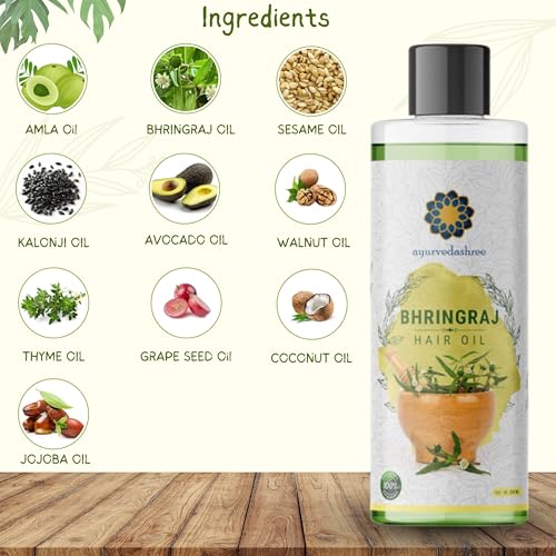 AYURVEDASHREE Hair Oil 6.76 fl oz., with Bhringraj, Amla Extract, Kalonji, Seasme, Avacado, Walnut, Thyme, Jajoba , Grape Seed & Coconut Oil 200 ml