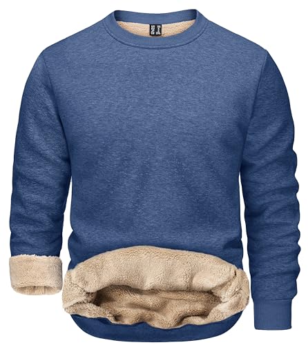 TACVASEN Sherpa Lined Sweatshirt Men Crew Neck Sweatshirt Warm Winter Fleece Lined Shirts Soft Thick Heavyweight Sweatshirts Blue grey