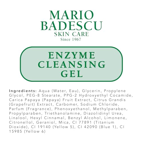Mario Badescu Enzyme Cleansing Gel Face Wash, Oil-Free Facial Cleanser with Papaya Enzyme & Grapefruit Extract, Exfoliating Skin Care for All Skin Types, Removes Excess Oil & Impurities, 16 Fl Oz