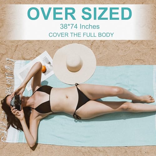 Genovega 6 Packs Oversized Turkish Beach Towels Set Towel Bulk 74"x38" Extra Large Quick Dry Sand Free Light Swim Bath Camping Pool Towel Travel Blanket Essentials Cruise Accessories Adult Vacation