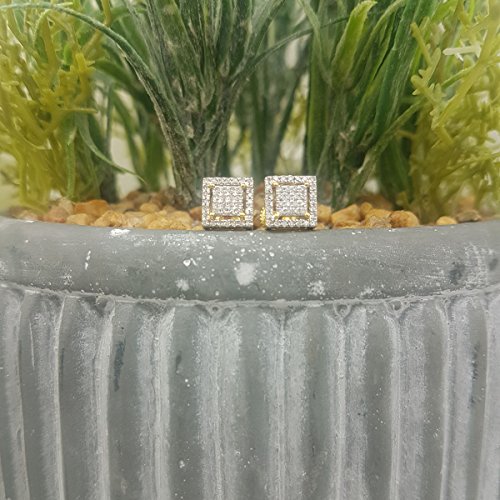 Dazzlingrock Collection 0.32 Ctw Natural Round White Diamond 7.5mm Square Hip Hop Studs in 10K Solid Yellow Gold, Screw Back,Unisex Design Ladies,Mens Real Diamond Earrings