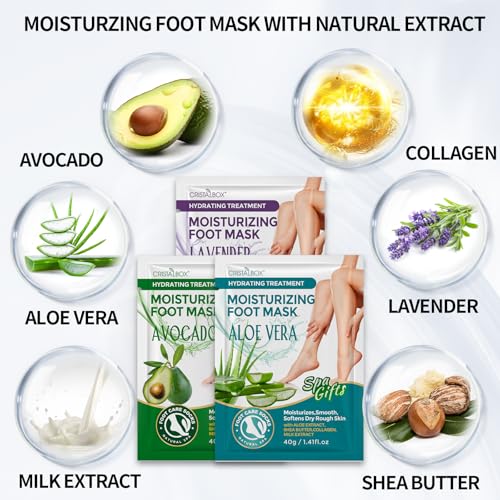 5 Pack Moisturizing Foot Mask, Hydrating Feet Mask for Dry Cracked Feet, Moisturizing Foot Socks Dry Skin Moisturizer for Soft Smooth Feet, Foot Spa Care Kit, Ideal Holiday Gift for Women and Men