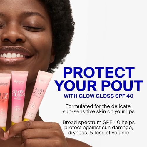 Supergoop! Glow Gloss SPF 40 Lip Balm Trio - Includes Vanilla Soft Serve, Strawberry Spritz & Pink Peppermint - Broad Spectrum Protection with a Non-Sticky, High-Shine Finish - 0.5 Fl Oz (Pack of 3)