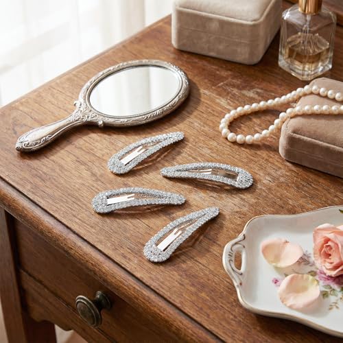 4PCS Rhinestone Hair Clips, Snap Barrettes for Women, Water Drop Crystal Hairs Barrettes, Bling Metal Snap Rhinestone Hairpins, Sparkle Hair Accessories for Women