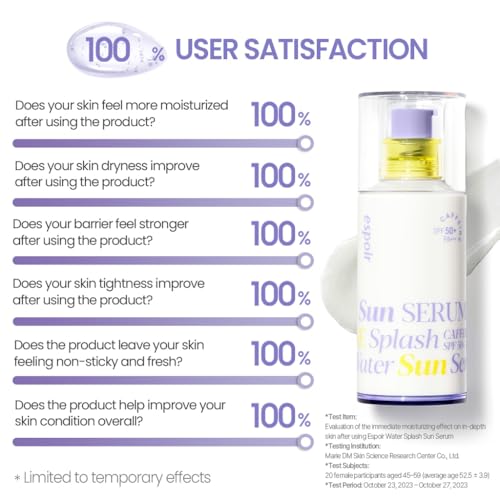 espoir Water Splash Sun Serum SPF50+ PA+++│3,000ppm Caffeine for Reducing Puffiness,Enhancing Skin Elasticity, Non-Oily Hydrating Sunscreen,Vegan,Beach Essentials, Clear Sunscreen1.69 Fl Oz.