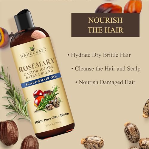 Handcraft Blends Rosemary Oil for Hair 8 Fl Oz | Nourishing Hair Oil | 100% Pure and Natural | Rosemary, Castor, Jojoba, and Batana Oils & Biotin | Carrier Oil