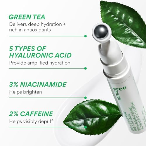 innisfree Green Tea Caffeine Depuffing Eye Serum Roll-On with Niacinamide & Hyaluronic Acid, Cooling Korean Under Eye Roller for Puffiness, Dark Circles, Brightening & Hydration