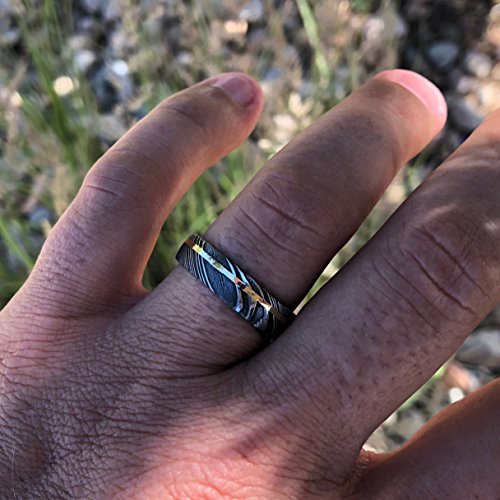 Damascus Steel Wedding Bands USA Made 14k Rose Gold Rings Damascus Rings