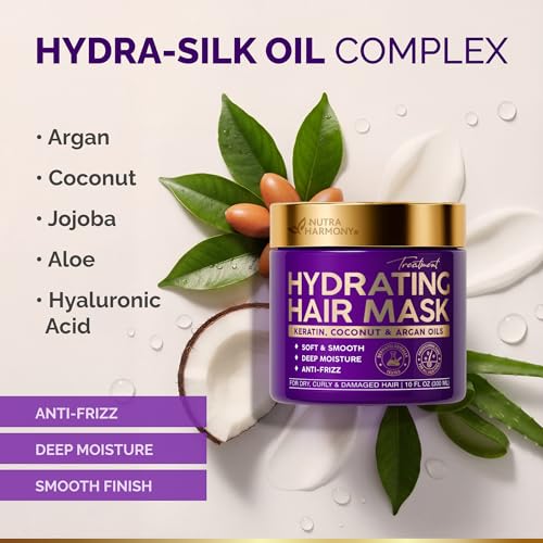 Hydrating Hair Mask for Dry, Damaged & Curly Hair – Keratin Treatment, 10oz