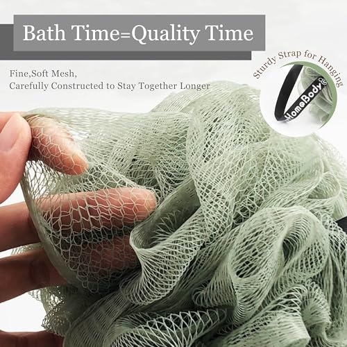 myHomeBody Large 70g Loofah Sponge, 2 Graphite Gray + 1 Sage Green, 3 Pack