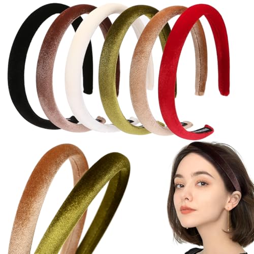 NARUNING 6Pcs Velvet Headbands Women's Hair Head Bands Padded Headbands 1.7cm Solid Color Hairband Fashion Headwear, Girls Women Hair Accessories (6-PACK A, One Size)