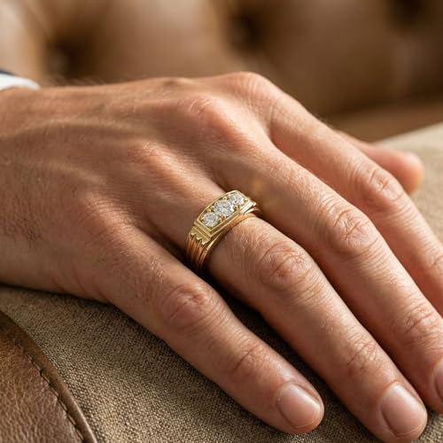 P3 POMPEII3 Pompeii Mens Gold 3/4ct Three Stone Diamond Anniversary Ring 14K Yellow Gold - Size 11.5