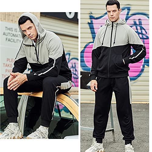 CALUOMATT Men's tracksuit sets jogging suits 2 piece outdoor training activewear sweat outfits Black 2XL