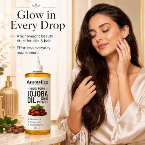 Aromatico Cold Pressed Jojoba Oil – 7 Fl Oz | Natural Hair, Face & Body Oil – Lightweight Moisturizing Carrier Oil for Dry Scalp, Skin Care, Beard, Cuticles & Massage