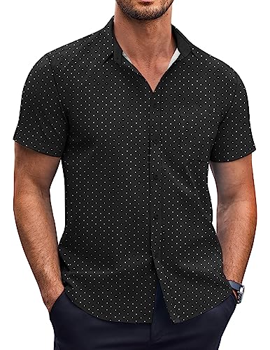 COOFANDY Mens Polka Dot Dress Shirt Fashion Stylish Shirts Business Casual Shirts Black