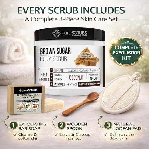 pureSCRUBS Premium Coconut Brown Sugar Scrub, Exfoliating Body Scrub Set