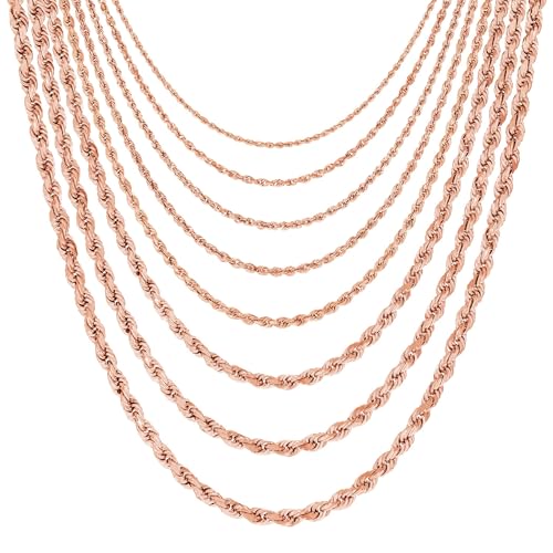 Nuragold 10K Real Rose Gold Rope Chain Diamond Cut Necklace (1.5mm-6mm) - 2mm,28"