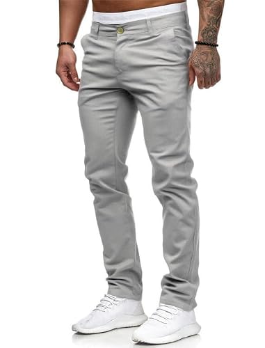 HUNGSON Men Skinny Slim Fit Casual Jeans Dyeing Stretch Straight Fashion Denim Pants Lightgrey