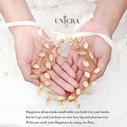 Unicra Gold Leaf Hair Vine Greek Goddess Hair Accessories Wedding Headpiece for Bride and Women (15.7 Inches) (Gold)